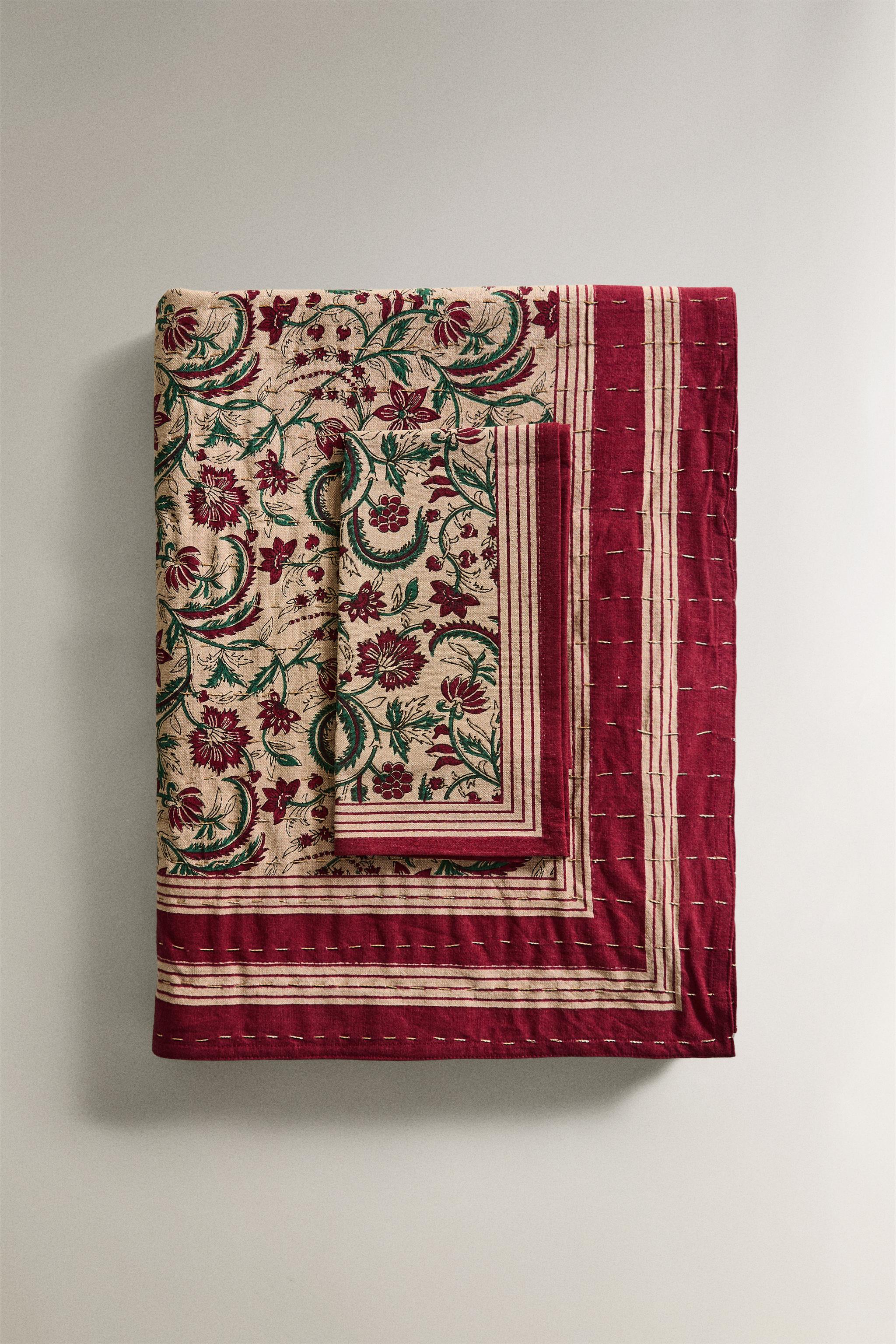 CHRISTMAS FRAMED FLORAL COTTON TABLECLOTH